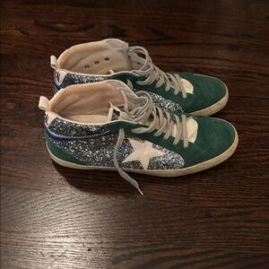 Golden Goose Green and Blue Glitter Sneakers